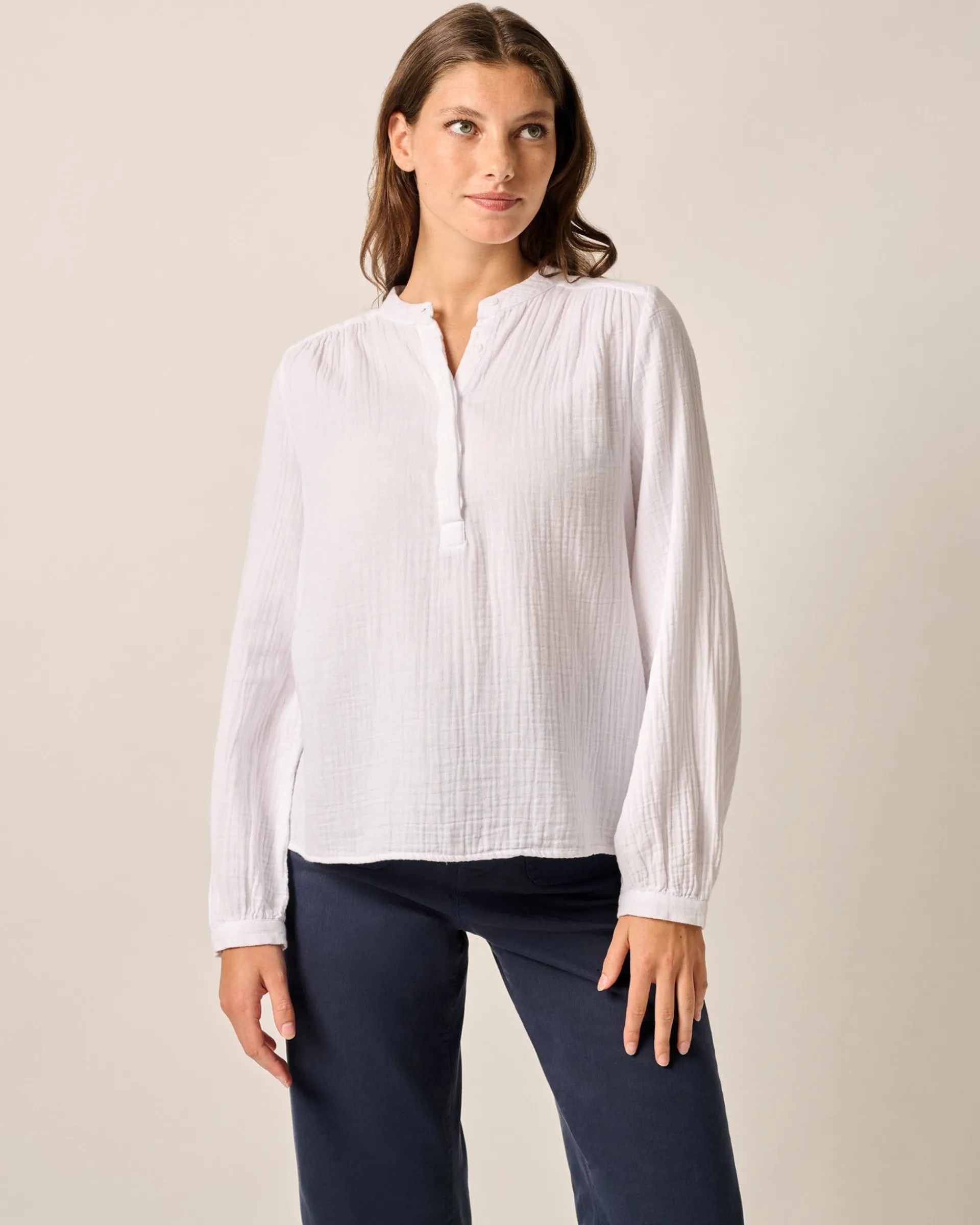 Best Alana Cotton Blend Woven Popover Women Shirts & Blouses