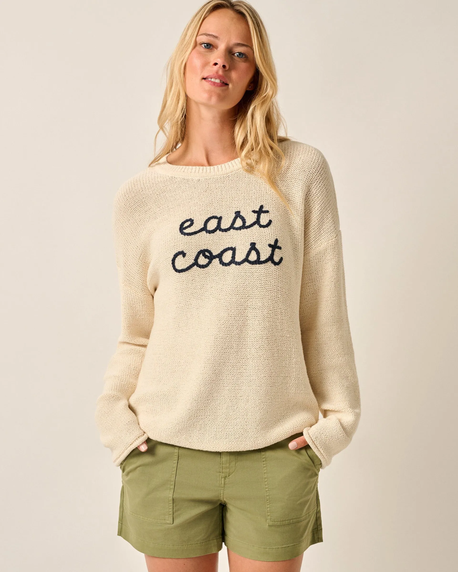 New Coastal Chloe Cotton Blend Crewneck Sweater Women Sweaters & Cardigans