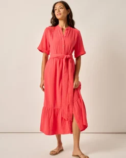 Sale Julie Button Up Cotton Maxi Dress Women Dresses
