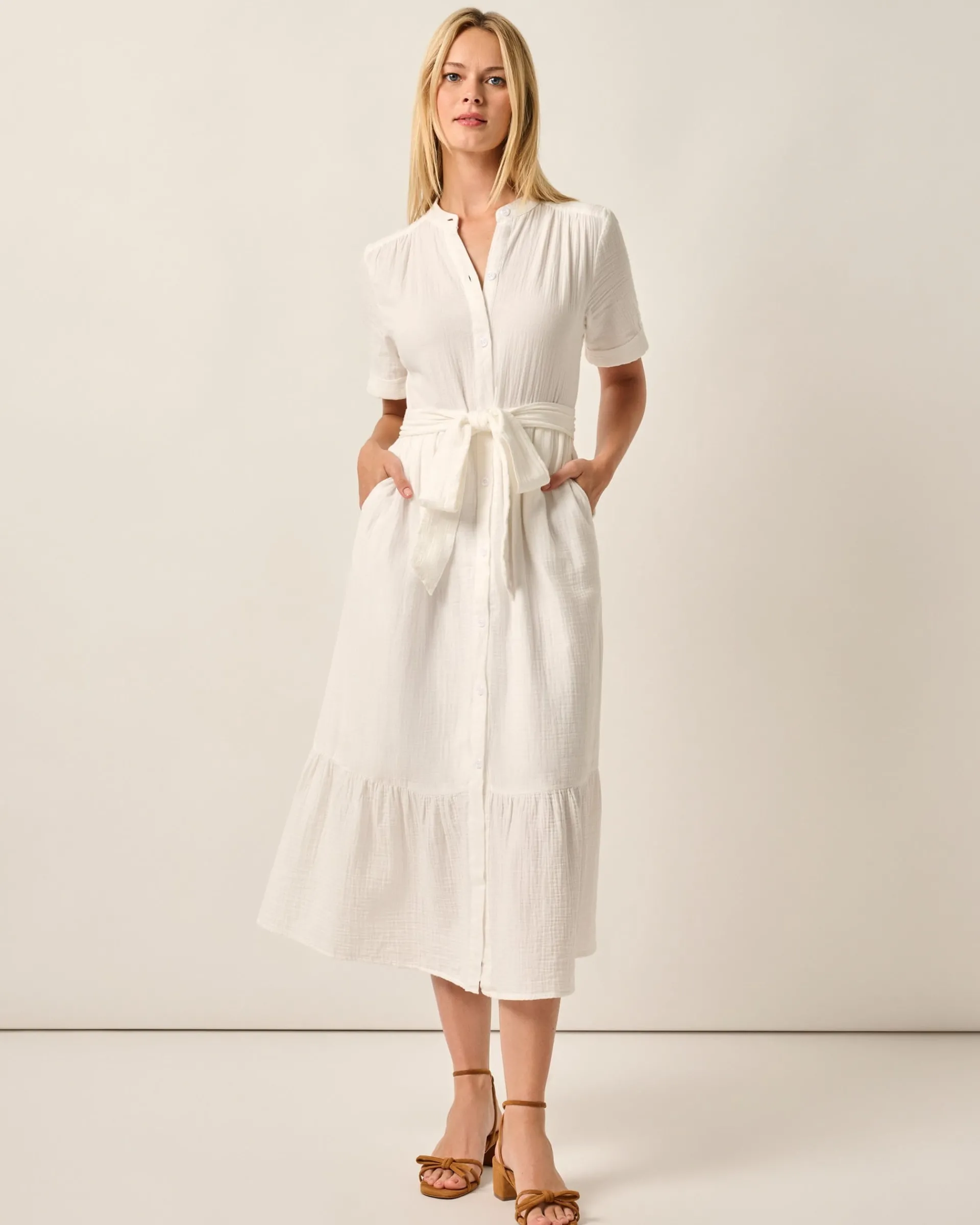 Sale Julie Button Up Cotton Maxi Dress Women Dresses