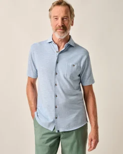 Clearance Short-Sleeve Knit Pique Button-Down Shirt - Tasca Button Down Shirts
