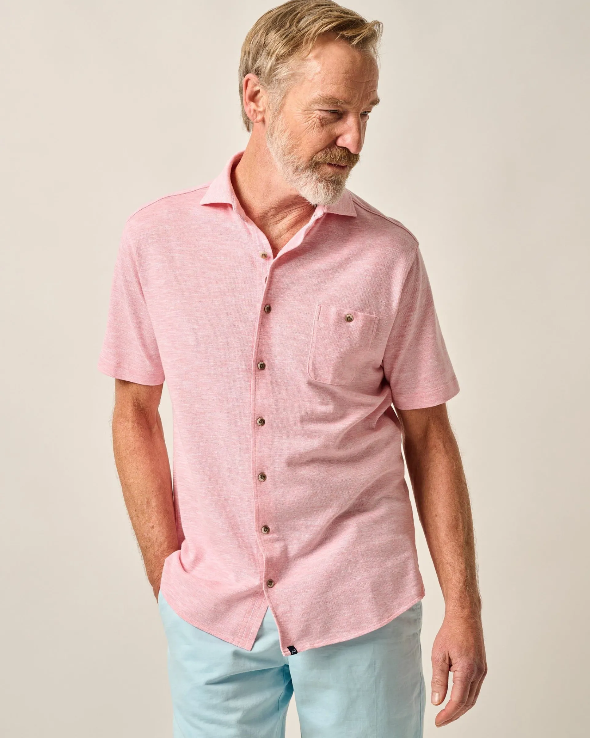 Clearance Short-Sleeve Knit Pique Button-Down Shirt - Tasca Button Down Shirts