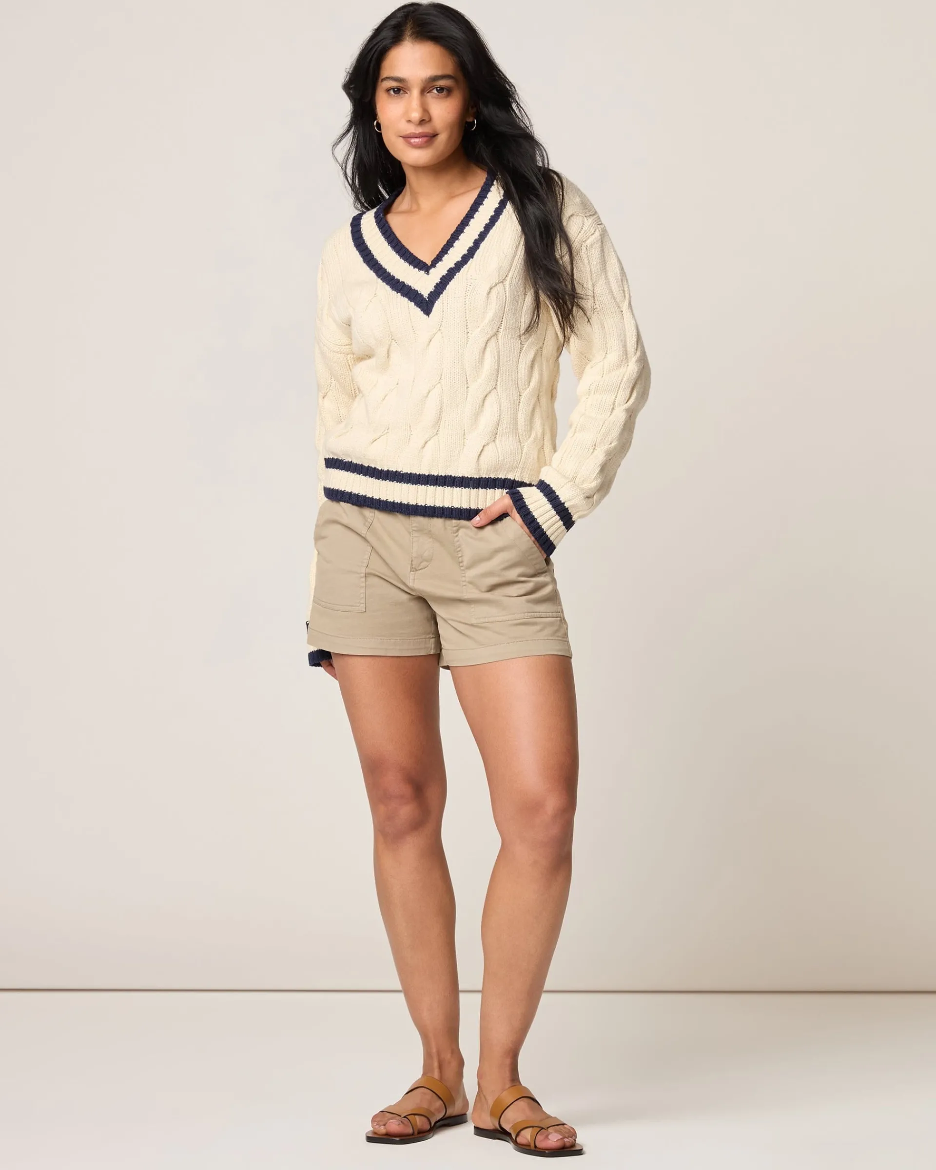 Best Varsity Cable Knit Cotton Sweater Women Sweaters & Cardigans|Quarter-Zips & Pullovers